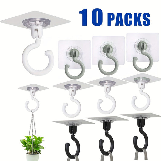 10pcs 360°Rotating Self Adhesive Ceiling Hooks - Heavy Duty Swivel Hook Hangers for Kitchen Bathroom Home and Office Hanging Key Coat Towel. - My Store