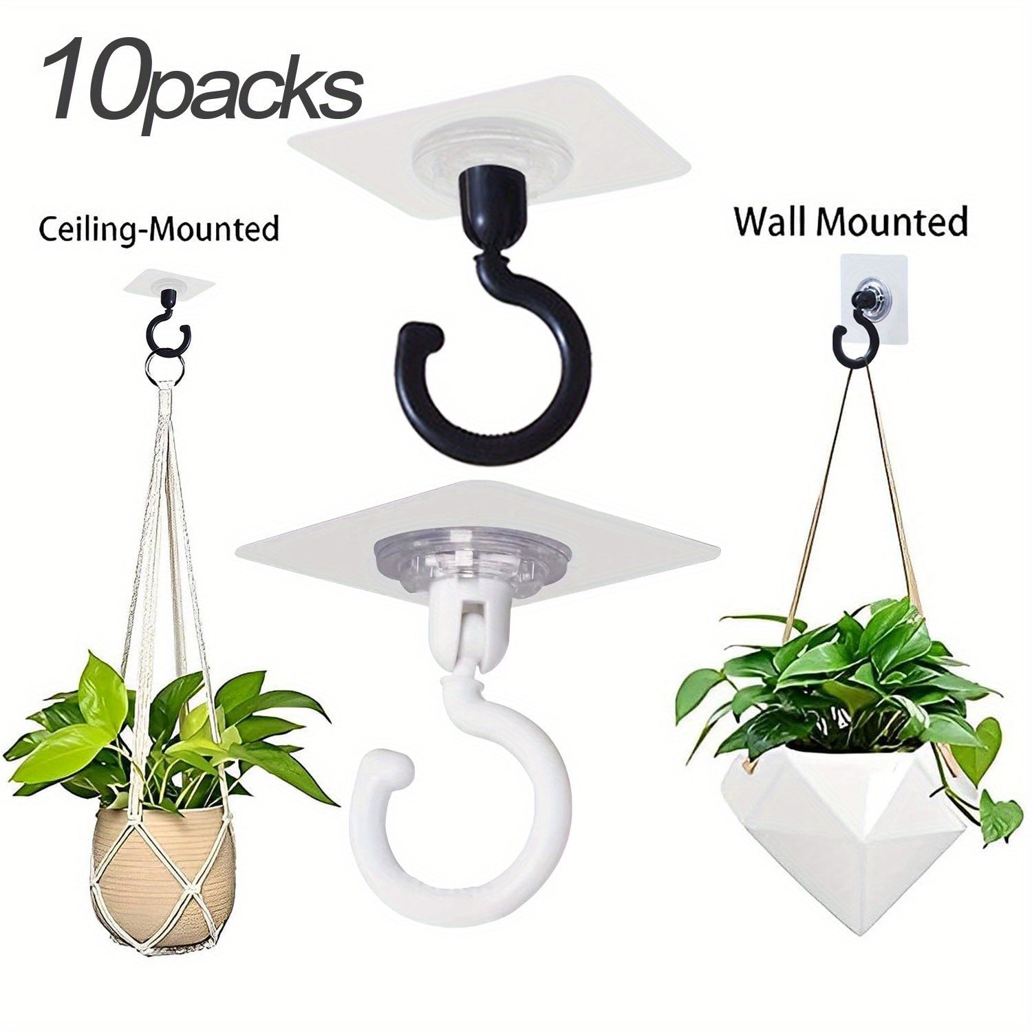 10pcs 360°Rotating Self Adhesive Ceiling Hooks - Heavy Duty Swivel Hook Hangers for Kitchen Bathroom Home and Office Hanging Key Coat Towel. - My Store