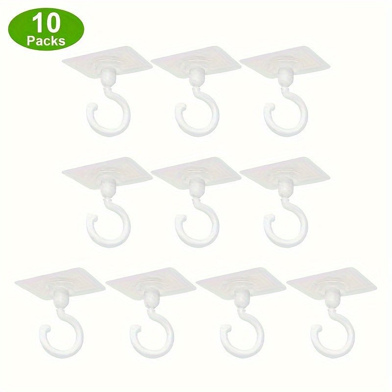 10pcs 360°Rotating Self Adhesive Ceiling Hooks - Heavy Duty Swivel Hook Hangers for Kitchen Bathroom Home and Office Hanging Key Coat Towel. - My Store