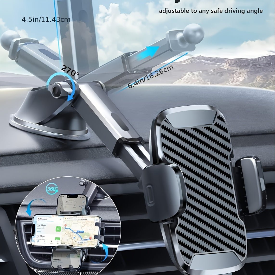 Car Phone Holder, Hands - free Universal Phone Holder, Suitable For Dashboard, 360 ° Rotatable Expandable Mobile Car Holder - My Store